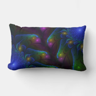 Colourful Luminous Abstract Modern Trippy Fractal Lumbar Cushion