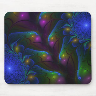 Colourful Luminous Abstract Modern Trippy Fractal Mouse Pad