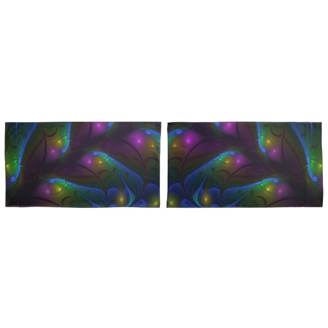 Colourful Luminous Abstract Modern Trippy Fractal Pillowcase (Front-Set)