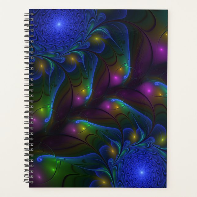 Colourful Luminous Abstract Modern Trippy Fractal Planner (Front)