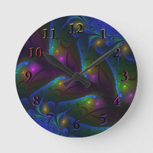 Colourful Luminous Abstract Modern Trippy Fractal Round Clock