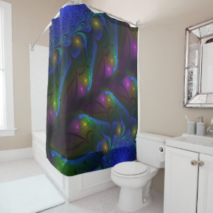 Colourful Luminous Abstract Modern Trippy Fractal Shower Curtain