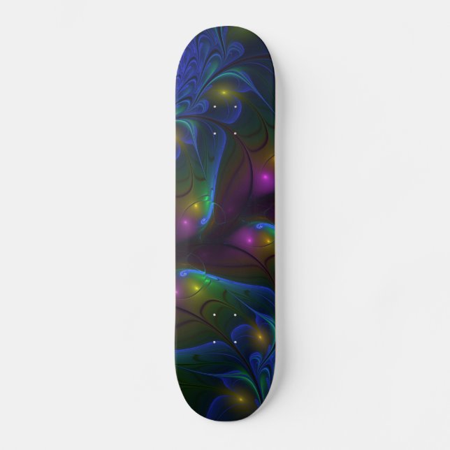 Colourful Luminous Abstract Modern Trippy Fractal Skateboard (Front)