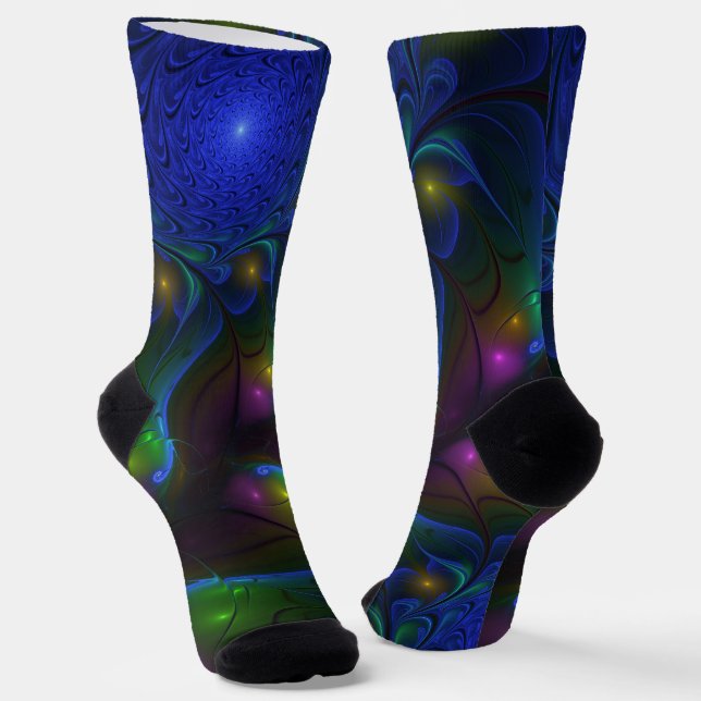 Colourful Luminous Abstract Modern Trippy Fractal Socks (Angled)