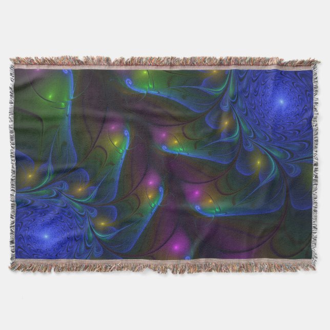 Colourful Luminous Abstract Modern Trippy Fractal Throw Blanket (Front)