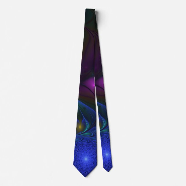 Colourful Luminous Abstract Modern Trippy Fractal Tie (Front)