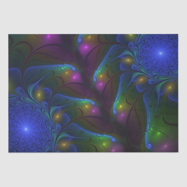 Colourful Luminous Abstract Modern Trippy Fractal Tissue Paper (Front)