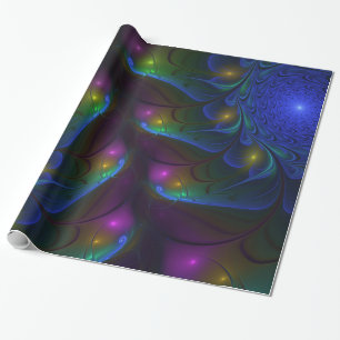 Colourful Luminous Abstract Modern Trippy Fractal Wrapping Paper