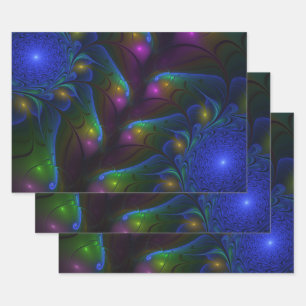 Colourful Luminous Abstract Modern Trippy Fractal Wrapping Paper Sheet