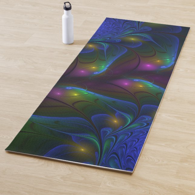 Colourful Luminous Abstract Modern Trippy Fractal Yoga Mat (In Situ)