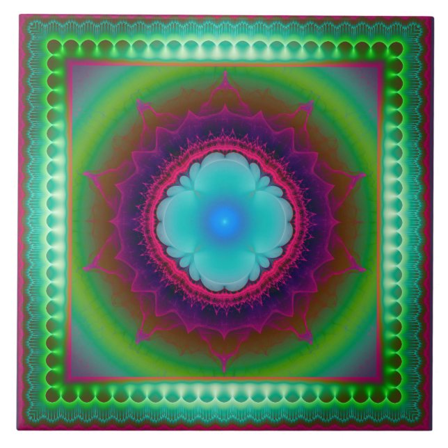 Colourful luminous fractal ornament  ceramic tile (Front)
