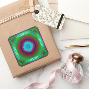 Colourful luminous fractal ornament square sticker