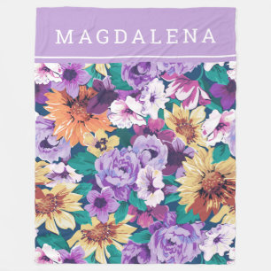 Colourful lush summer flowers collage fleece blanket