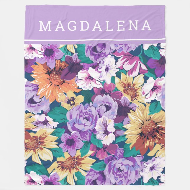Colourful lush summer flowers collage fleece blanket (Front)
