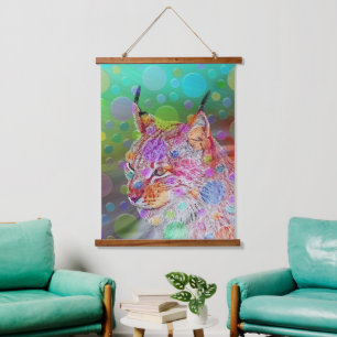 Colourful Lynx portrait, abstract art Hanging Tapestry