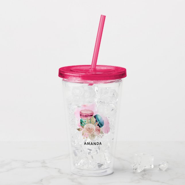 Colourful Macarons and Flowers Watercolor Acrylic Tumbler (Back Ice)