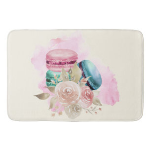 Colourful Macarons and Flowers Watercolor Bath Mat