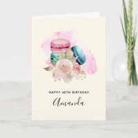 Colourful Macarons and Flowers Watercolor Birthday
