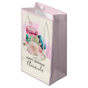 Colourful Macarons and Flowers Watercolor Birthday Small Gift Bag