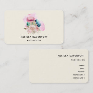 Colourful Macarons and Flowers Watercolor Business Card