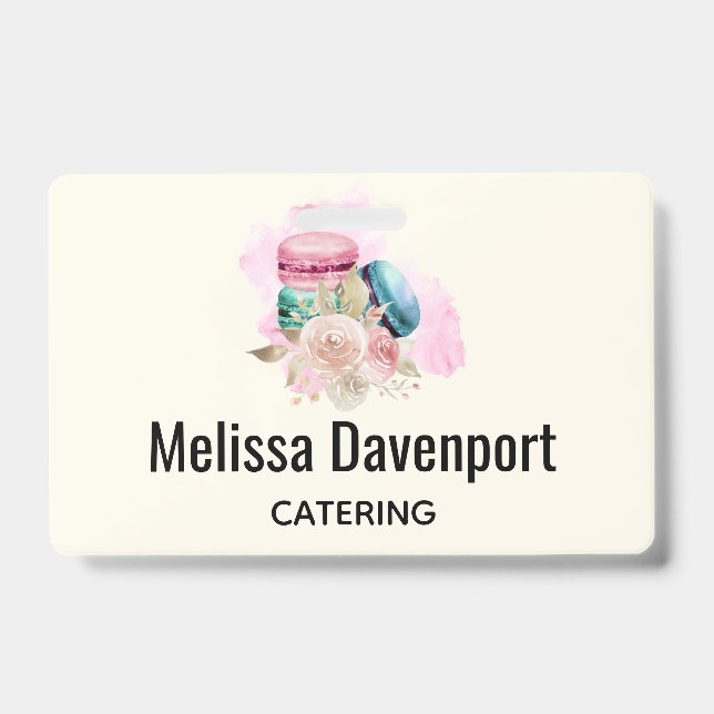 Colourful Macarons and Flowers Watercolor ID Badge (Front)