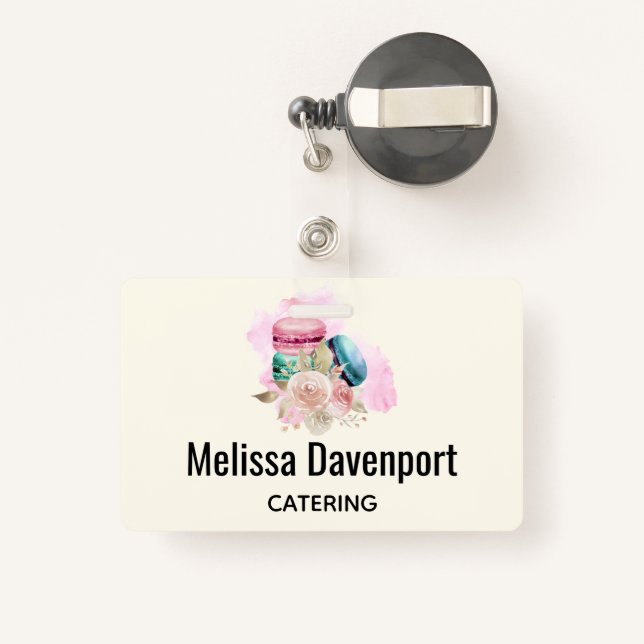 Colourful Macarons and Flowers Watercolor ID Badge (Back with Retractable)