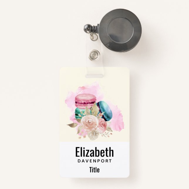 Colourful Macarons and Flowers Watercolor ID Badge (Front with Retractable)