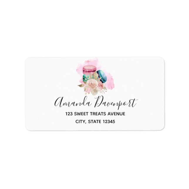 Colourful Macarons and Flowers Watercolor Label (Front)