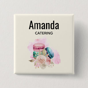 Colourful Macarons and Flowers Watercolor Name Tag 15 Cm Square Badge