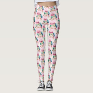 Colourful Macarons and Flowers Watercolor Pattern Leggings