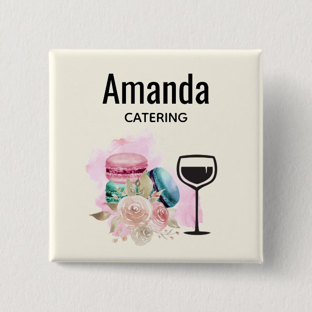 Colourful Macarons and Wine Watercolor Button (Front)