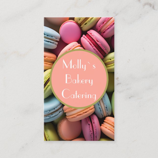 colourful macarons background bakery business card (Front)