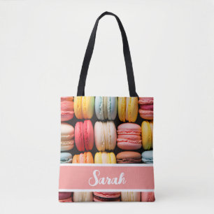 colourful macarons bakery individuel name tote bag
