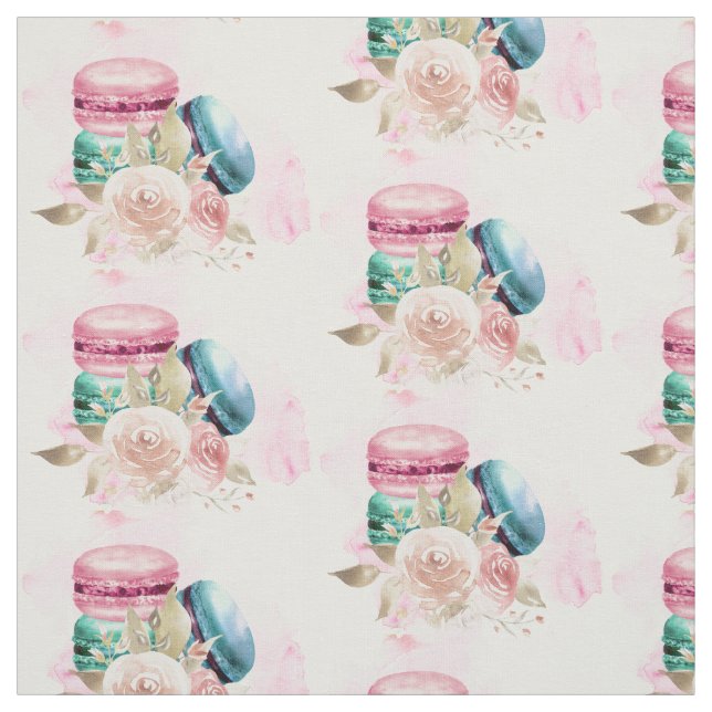 Colourful Macarons on Pale Yellow Background Fabric (Swatch)