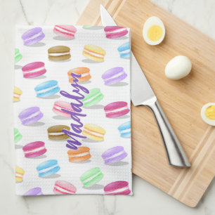 colourful macarons pattern tea towel