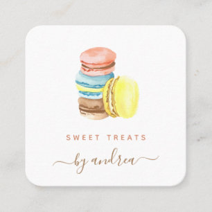 Colourful Macarons Qr Code Social Media Bakery Cut Square Business Card