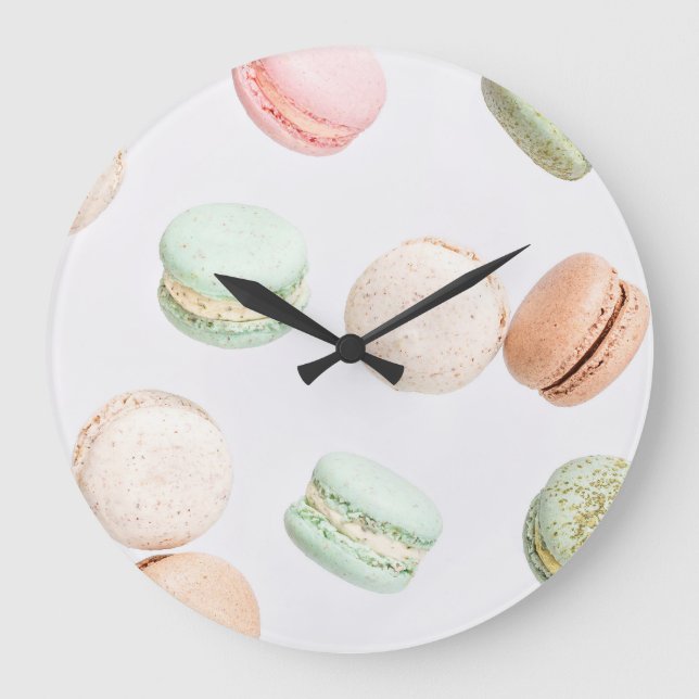Colourful Macarons: Sweet Falling Pattern. Large Clock (Front)
