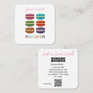 Colourful Macarons Sweets Qr Code Modern Square Business Card