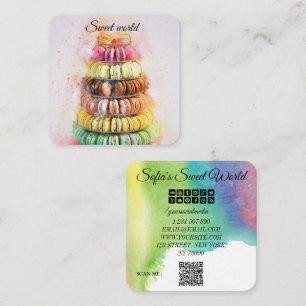 Colourful Macarons Sweets Qr Code Modern Square Business Card