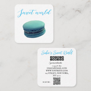 Colourful Macarons Sweets Qr Code Modern Square Business Card