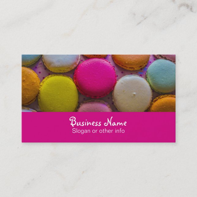 Colourful Macarons Tasty Baked Dessert Business Card (Front)
