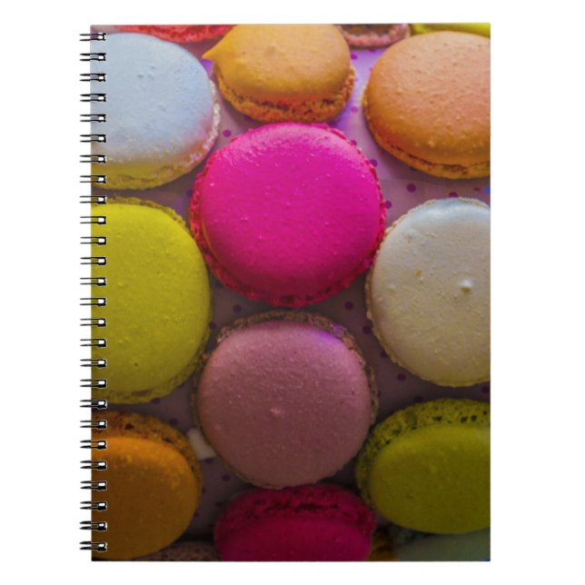 Colourful Macarons Tasty Baked Dessert Notebook (Front)