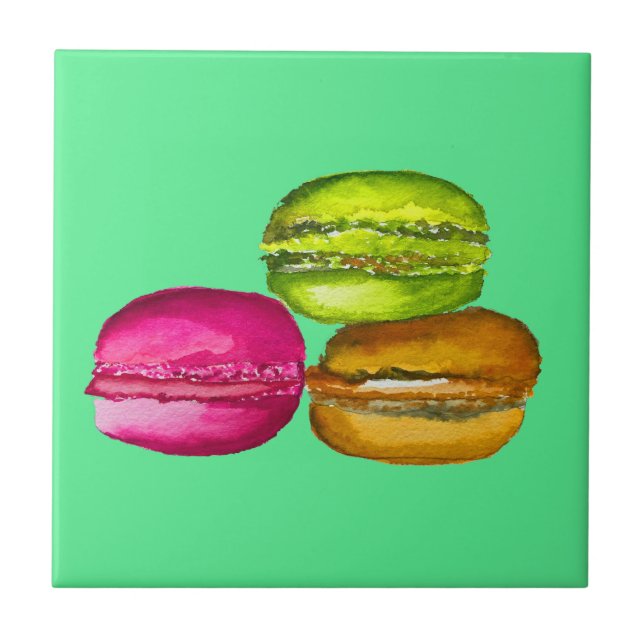 Colourful Macarons watercolor art funky Ceramic Tile (Front)