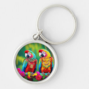 Colourful Macaw Birds On The Branch-67859 Key Ring