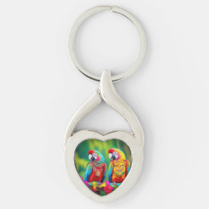 Colourful Macaw Birds On The Branch-67859 Key Ring