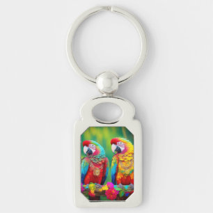 Colourful Macaw Birds On The Branch-67859 Key Ring