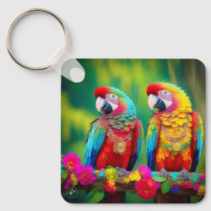 Colourful Macaw Birds on The Branch-67859 Key Ring