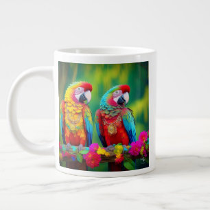 Colourful Macaw Birds On The Branch-67859 Large Coffee Mug