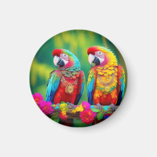 Colourful Macaw Birds On The Branch-67859 Magnet