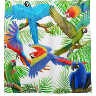 Colourful Macaw Jungle Parrots Shower Curtains